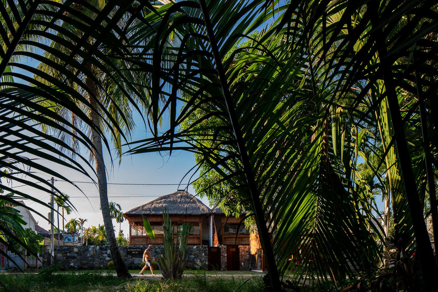 Ngôi nhà hoà hợp với môi trường xung quanh - nơi bao quanh bởi rừng dừa nước, vốn là nét đặc trưng bản địa của khu vực này.